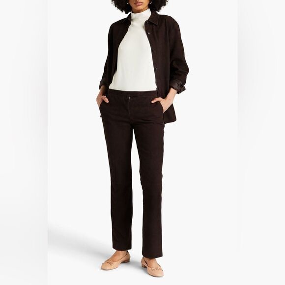 Theory For Scoop Leather Brown Pants Suede Straight Leg Trousers Size 2 - Picture 4 of 9